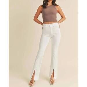 NEW JUST BLACK DENIM high rise front slit flare jeans in optic white